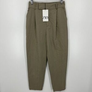 Zara Pants Women's Size XS Beige Pleated Tapered Solid New NWT